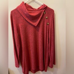 New Directions Cherry Heather Red Cowl neck sweater tunic with buttons sz M NWT
